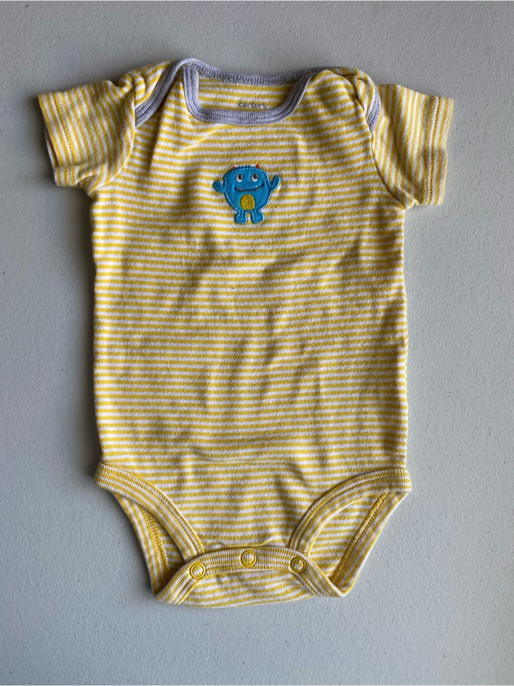 Carter's Yellow White Striped Blue Monster Baby Bodysuit Onesie 3M